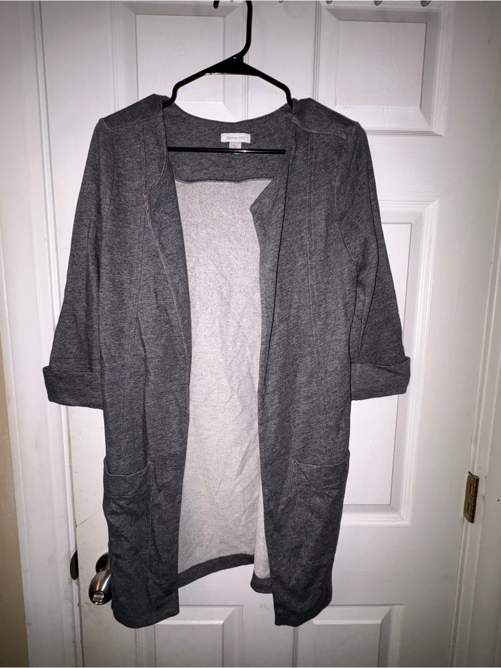 Garnet Hill Gray Open-Front Knit Cardigan
